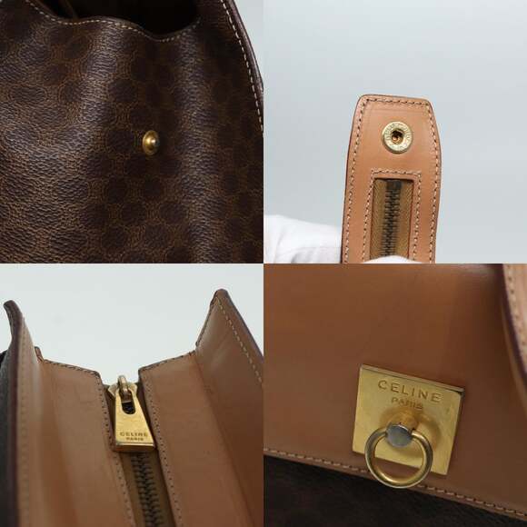 CELINE Macadam Canvas Hand Bag Pvc Leather Brown Gold - Picture 11 of 13